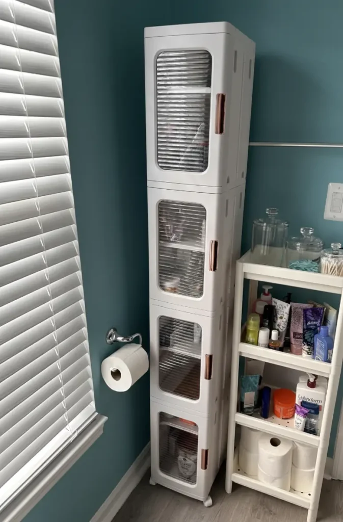 4-tier-tall-narrow-storage-cabinet-movable-wheels-white-vertical-bathroom-organizer-full-view