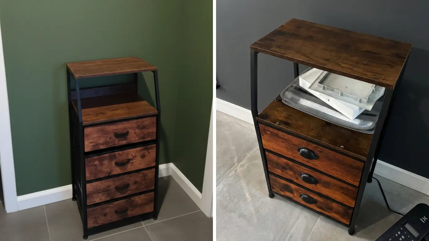 Furnulem Vertical Nightstand with Drawers for Small Bedroom