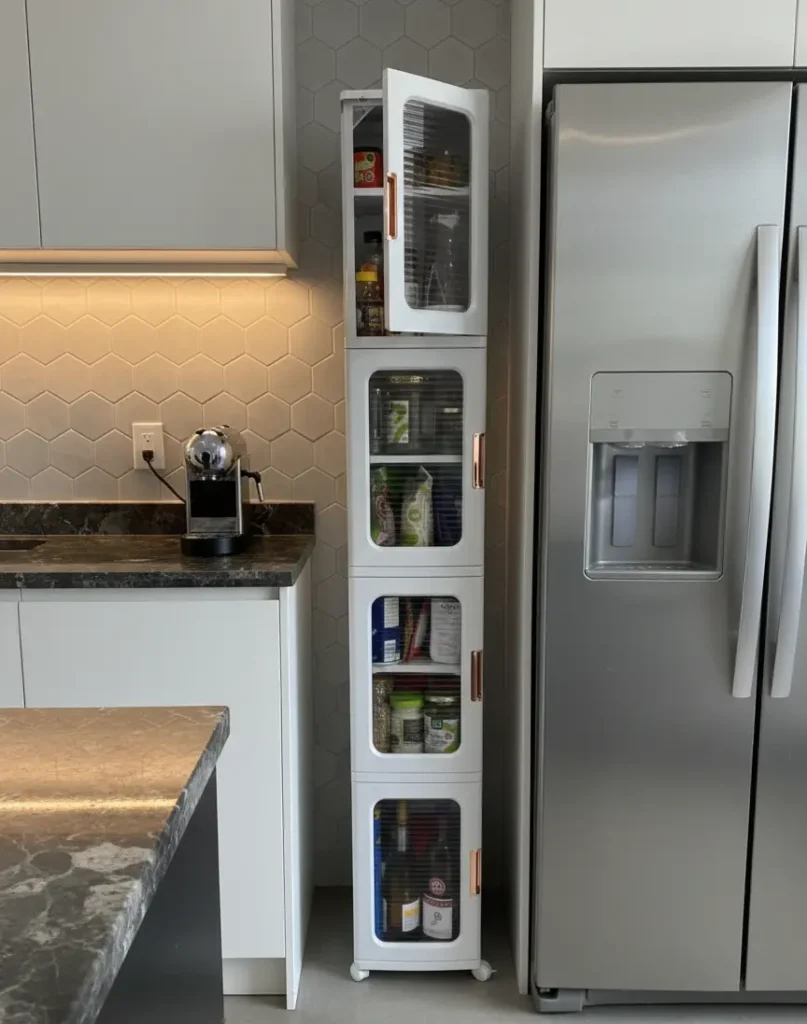 VECELO-4-tier-tall-narrow-storage-cabinet-with-movable-wheels-white-modular-design-dimensions