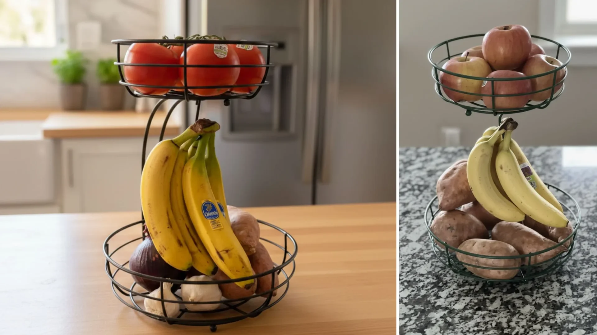 Auledio 2-Tier Fruit Basket with Banana Hanger