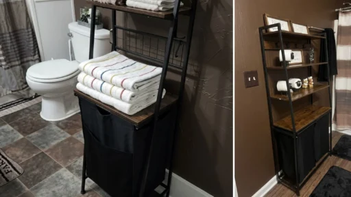 Furnulem laundry hamper with 2 tiers wooden shelf and hooks